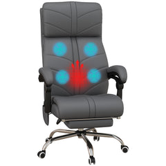 Vinsetto High Back Vibration Massage Office Chair, Heated Reclining PU Leather Computer Chair with Footrest, Grey