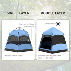 Outsunny Six Man Hexagon Camping Tent with Hang Hook and Carry Bag - Blue and Black