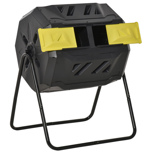 Outsunny 160L 360√Ç¬∞ Rotating Dual Chamber Composter - Yellow