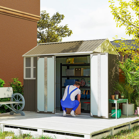Outsunny 8 x 6 ft Galvanised Garden Shed, Outsoor Metal Storage Shed with Double Doors Window Air Vents for Patio, Lawn, Grey