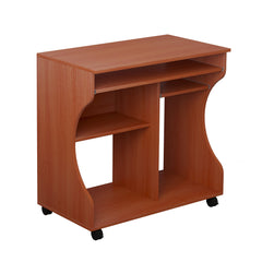 HOMCOM Multi-Storage Compact Work Desk, with Wheels - Cherry Wood Colour