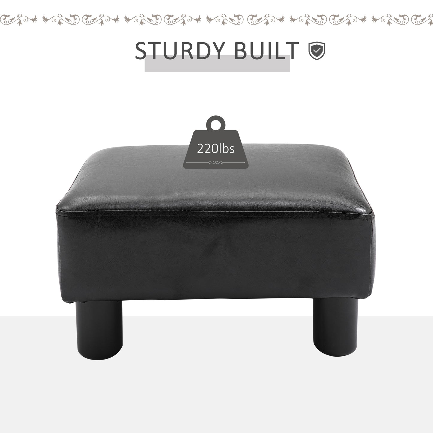 HOMCOM Faux Leather Footstool, Small Foot Rest, Rectangle Sofa Stool for Bedroom Living Room, Black