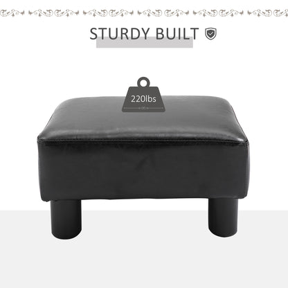 HOMCOM Faux Leather Footstool, Small Foot Rest, Rectangle Sofa Stool for Bedroom Living Room, Black