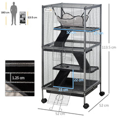 PawHut Small Animal Cage with Wheels Pet Home for Chinchillas Ferrets Kittens, with Hammock, 4 Platforms, Removable Tray, Silver