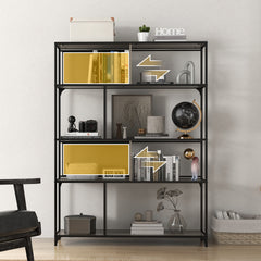 HOMCOM Four Split-Shelf Minimalistic Bookcase - Grey/Black