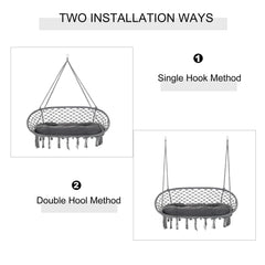أرجوحة أوت صني ذات المقعدين بتصميم بوهو ماكراميه - رمادية