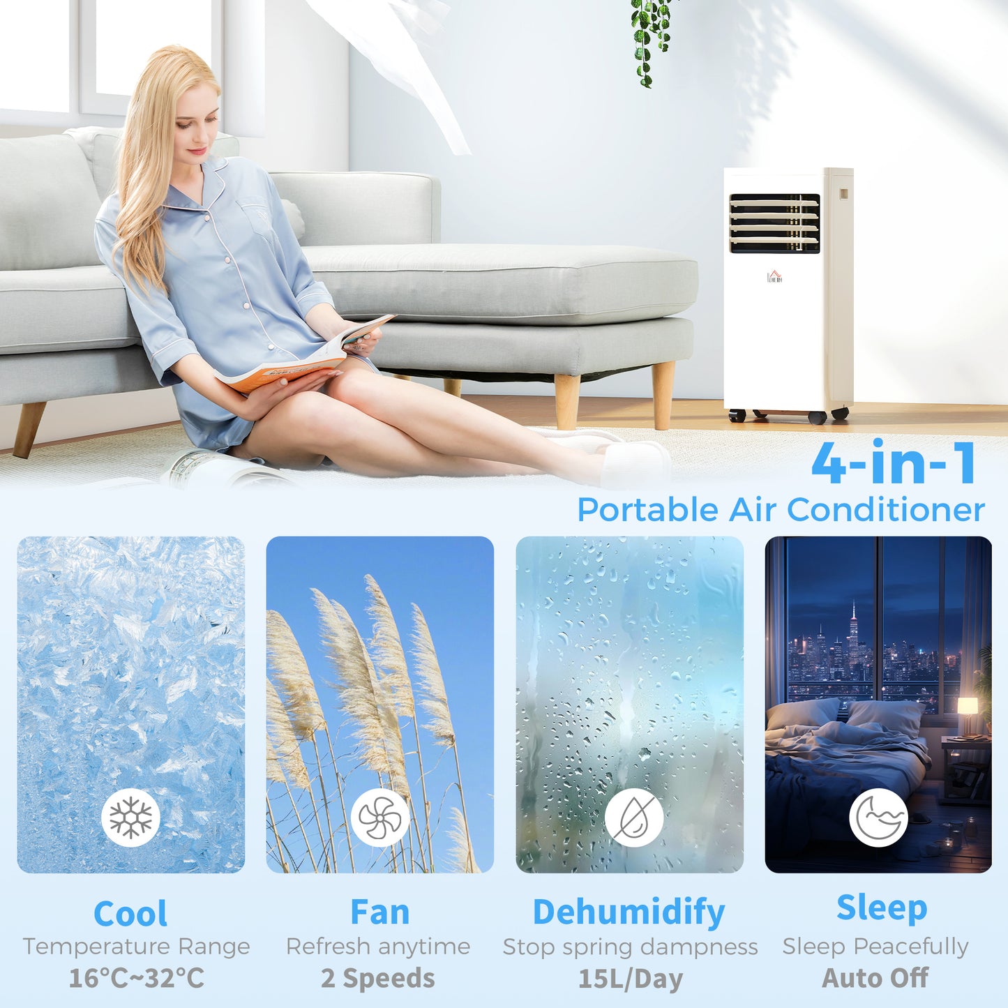 HOMCOM Portable Air Conditioner 5000 BTU, 4-in-1 Cooling, Dehumidifier, Fan, Sleep Mode, Air Conditioning Unit with Digital Display & Remote Control, 24H Timer, Window Venting Kit, for Room up to 18√£≈Ω¬°