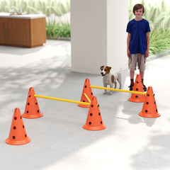 PawHut Dog Agility Equipment Set of 6 Cones, 6 Poles with Carry Bag, 3 PCS Adjustable Height Jumping Obstacles, Orange