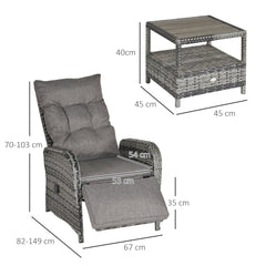 Outsunny 2 Seater Patio Wicker Chaise Lounge Sofa Set with Fabric Cushion, Grey