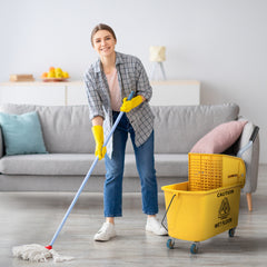 HOMCOM Mop Bucket with Wringer Set on Wheels for Floor Cleaning, 20 Litre Side Press Wringer with Handle and Mop, Yellow