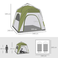 Outsunny 4 Person Automatic Camping Tent, Outdoor Pop Up Tent, Portable Backpacking Dome Shelter, Green