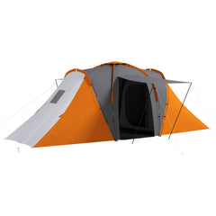 Outsunny Large Camping Tent Tunnel Tent with 2 Bedroom and Living Area, 2000mm Waterproof, Portable with Bag for 4-6 Man, Orange