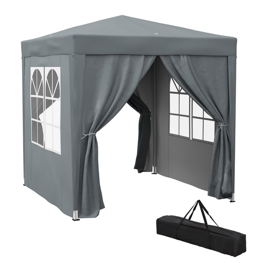 Outsunny Garden Pop Up Gazebo Marquee Party Tent Canopy with free Carrying Case, Removable 2 Walls, 2 Windows, 2m x 2m, Grey