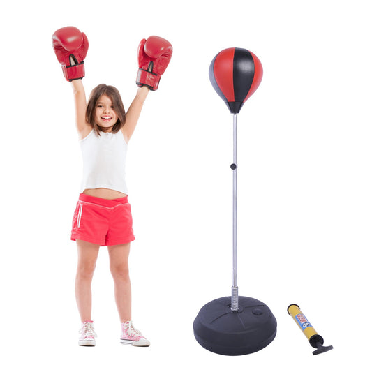 HOMCOM Training Boxing Punch Ball Set 125-145H x â43cm with Gloves Air Pump, 4-Position Adjustable Height Freestanding Boxing Speed Ball for Teenagers Exercise Training