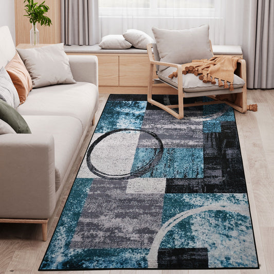 HOMCOM Blue Geometric Rug, Modern Area Rugs Large Carpet for Living Room, Bedroom, Dining Room, 160x230 cm