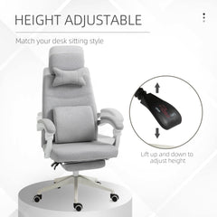 Vinsetto Office Chair, Ergonomic Desk Chair, High Back Fabric Work Chair with 160√Ç¬∞ Reclining Backrest, Retractable Footrest, Neck and Lumbar Pillow for Home and Study, Grey