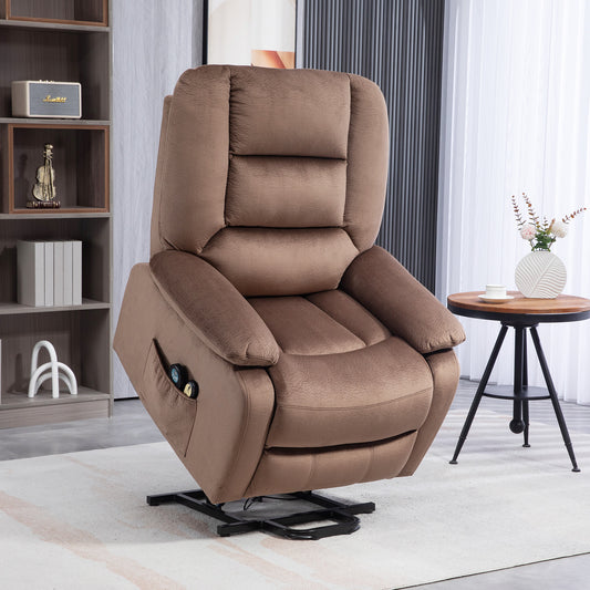 HOMCOM Velvet-Feel Electric Lift-and-Recline Massage Armchair, with Remote - Brown