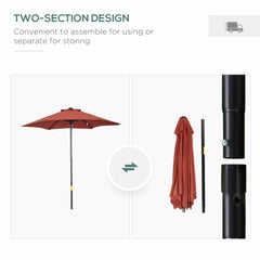 Outsunny 2m Garden Parasol Umbrella, Outdoor Sun Shade with 6 Sturdy Ribs for Balcony, Bench, Garden, Wine Red