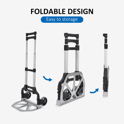 HOMCOM Aluminium Folding Hand Truck Trolley, Heavy Duty Foldable Sack Cart with Adjustable Telescoping Handle, 70KG Load Capacity