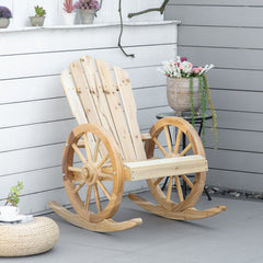 Outsunny Wooden Adirondack Rocking Chair Reclining Armchair Outdoor Garden Furniture Patio Porch Rocker - Natural