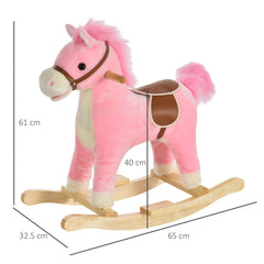 HOMCOM Kids Plush Rocking Horse w/ Sound Moving Mouth Wagging Tail Children Rocker Ride On Toy Gift 3-6 Years Pink