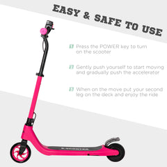 HOMCOM Electric Scooter, 120W Motor E-Scooter, Adjustable Height, Rear Brake for Ages 6+ Years - Pink