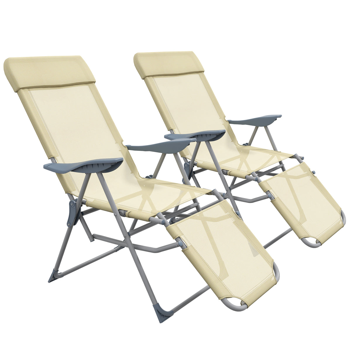 Outsunny Set of Two Sun Loungers, with Five-Position Adjustable Backs - Beige