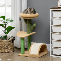 PawHut 72cm Cat Tree, with Top Bed, Curved Pad, Sisal Scratching Post - Beige & Green