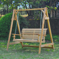 Outsunny 2 Seater Garden Swing Seat Larch Wood Swing Chair Hammock Bench Lounger - Natural