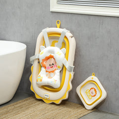 AIYAPLAY Foldable Baby Bath Tub Set with Bath Cushion, Wash Basin, Non-Slip Stand, Bottom, Yellow