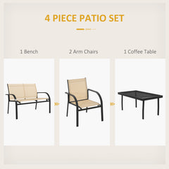 Outsunny Four-Piece Curved Steel Garden Dining Set - Beige/Grey