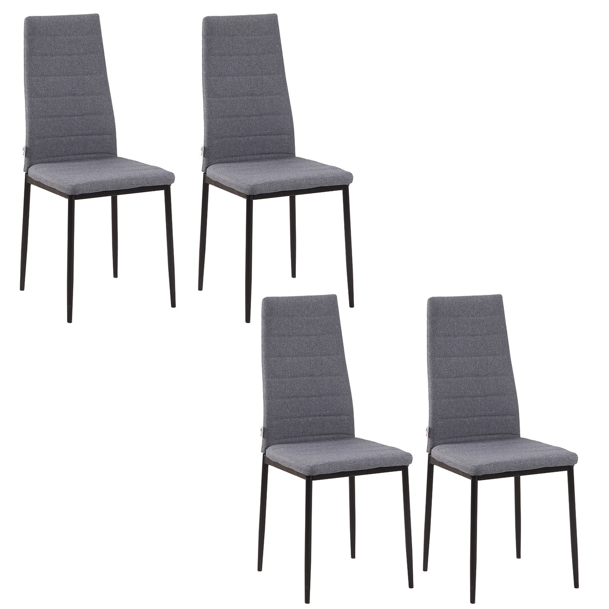 HOMCOM High Back Dining Chairs Modern Upholstered Linen-Touch Fabric Accent Chairs with Metal Legs for Kitchen, Set of 4, Grey