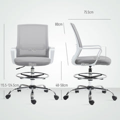 HOMCOM Draughtsman Chair, Mesh Drafting Chair, Ergonomic Office Chair with Lumbar Support, Adjustable Foot Ring, Grey