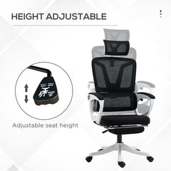 Vinsetto Ergonomic Office Chair, High Back Desk Chair, Reclining Mesh Computer Chair with Adjustable Headrest, Lumbar Support, Foot Rest, Swivel Wheels, Adjustable Height, Black