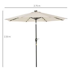 Outsunny â2.7m Garden 24 LED Light Parasol Solar Outdoor Tilt Sun Umbrella Patio Club Party Event Manual Sun Shade w/ Hand Crank and 8 Ribs, Off-white