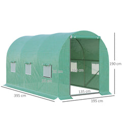 Outsunny 4 x 2 x 2 m Polytunnel Greenhouse with Roll-up Door and 6 Mesh Windows, Walk-in Garden Tunnel Warm House Tent with UV-resistant PE Cover and Galvanised Steel Frame, Green