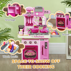 AIYAPLAY Kids Kitchen with 33 Pieces, Lights, Sounds, Storage, for Ages 3-6 Years, Pink