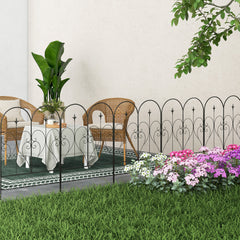 Outsunny Set of Five Decorative Heart Metal Fence Panels - Black