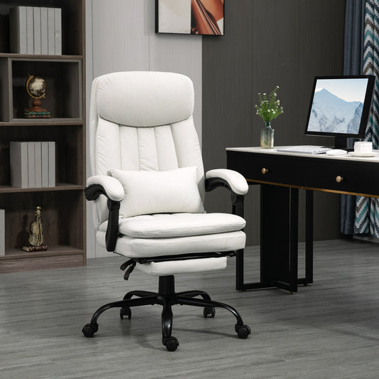 Vinsetto Office Chair, Ergonomic Desk Chair with 6-Point Vibration Massage and Lumbar Heating, Computer Chair with Lumbar Support Pillow, 155√Ç¬∞ Reclining Back and Footrest, Cream White