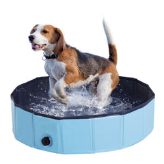 PawHut Foldable Dog Paddling Pool Pet Cat Swimming Pool Indoor/Outdoor Collapsible Summer Bathing Tub Shower Tub Puppy Washer (â80 √É‚Äî 20H cm, Blue)