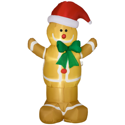 HOMCOM 6ft Christmas Inflatable Gingerbread Man & Santa Hat Safe Outdoor Decoration w/ LED Lights Accessories