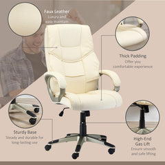 HOMCOM Home Office Chair High Back Computer Desk Chair with Faux Leather Adjustable Height Rocking Function Cream White