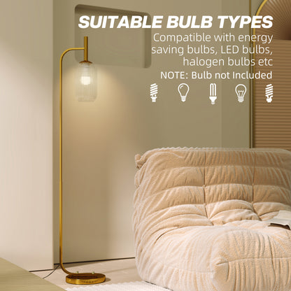 HOMCOM Floor Lamp for Living Room with Glass Lampshade, Modern Standing Lamp with Foot Switch for Bedroom, Bulb not Included, Gold Tone