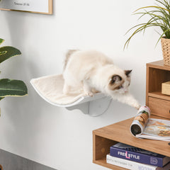 PawHut Wood Cat Shelves Wall-Mounted Shelter Curved Kitten Bed Cat Perch Climber Cat Furniture 41 x 28 x 21cm White