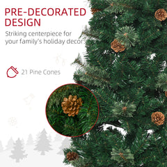 HOMCOM 5.5FT Tall√Ç Pencil Slim Artificial Christmas Tree with√Ç Realistic√Ç Branches, Tip Count and Pine Cones, Pine Needles Tree, Xmas√Ç Decoration, Green