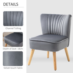 HOMCOM Modern Accent Chair, Fabric Living Room Chair with Rubber Wood Legs and Thick Padding, Grey