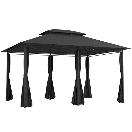 Outsunny 3 x 4m Steel Gazebo, with Curtains - Black