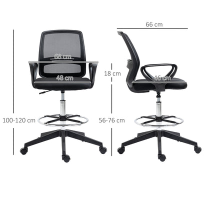 Vinsetto Ergonomic Mesh Back Draughtsman Chair, Tall Standing Desk Chair with Adjustable Height and Footrest 360√Ç¬∞ Swivel, Black