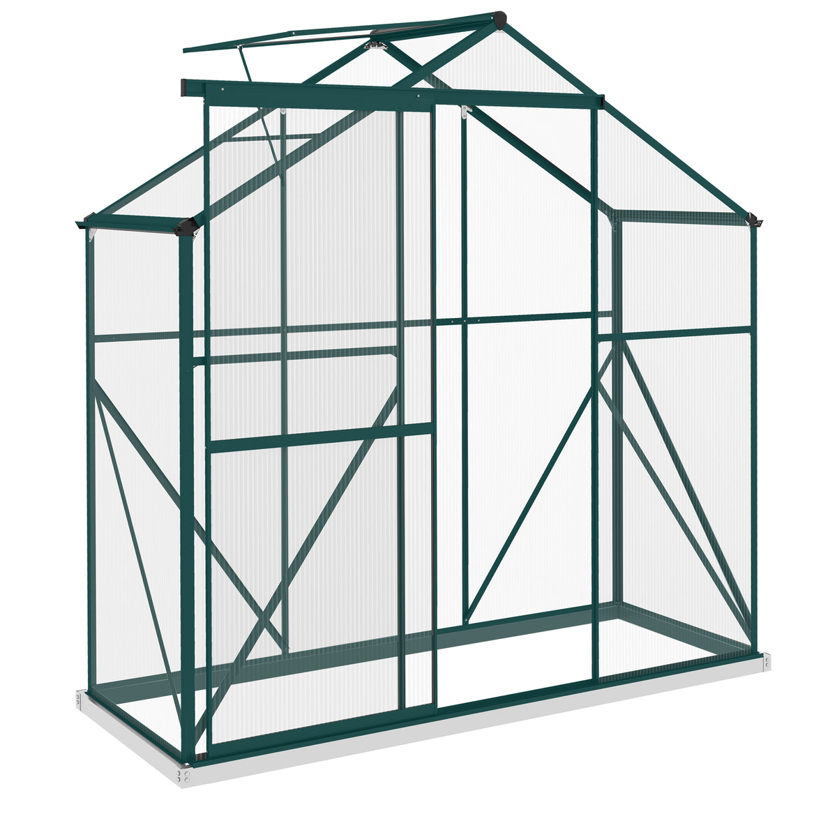 Outsunny 6 x 2.5ft Polycarbonate Greenhouse Walk-In Green House with Rain Gutter, Sliding Door, Window, Foundation, Green