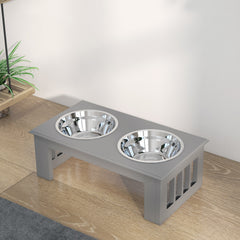 PawHut Raised Dog Feeding Bowls with Stand, Stainless Steel for Extra Small and Small Dog, 44L x 24W x 15H cm - Grey